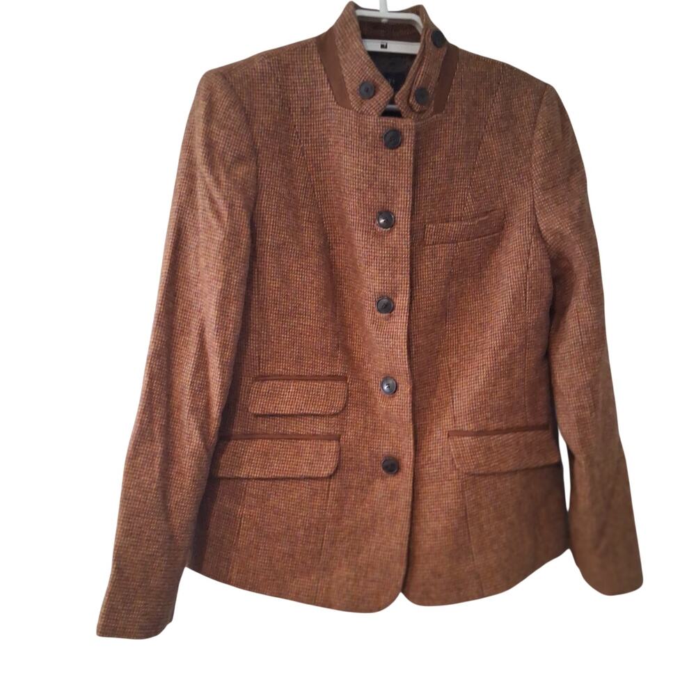 Talbots blazer womens 6 tweed tan brown wool blend Fall